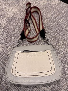 Marc Jacobs Light Gray and Cream Crossbody with Red-Trim Striped Strap